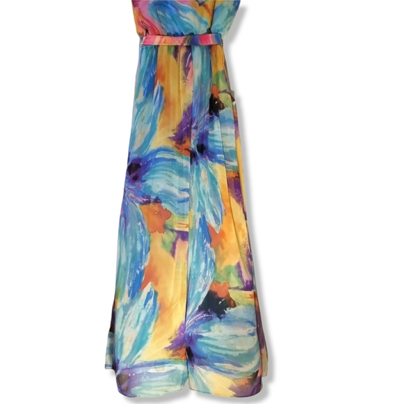 Bisou Bisou bt Michele Bohbot | Floral Multi-Color | Maxi Dress | Size 8 - Picture 6 of 12